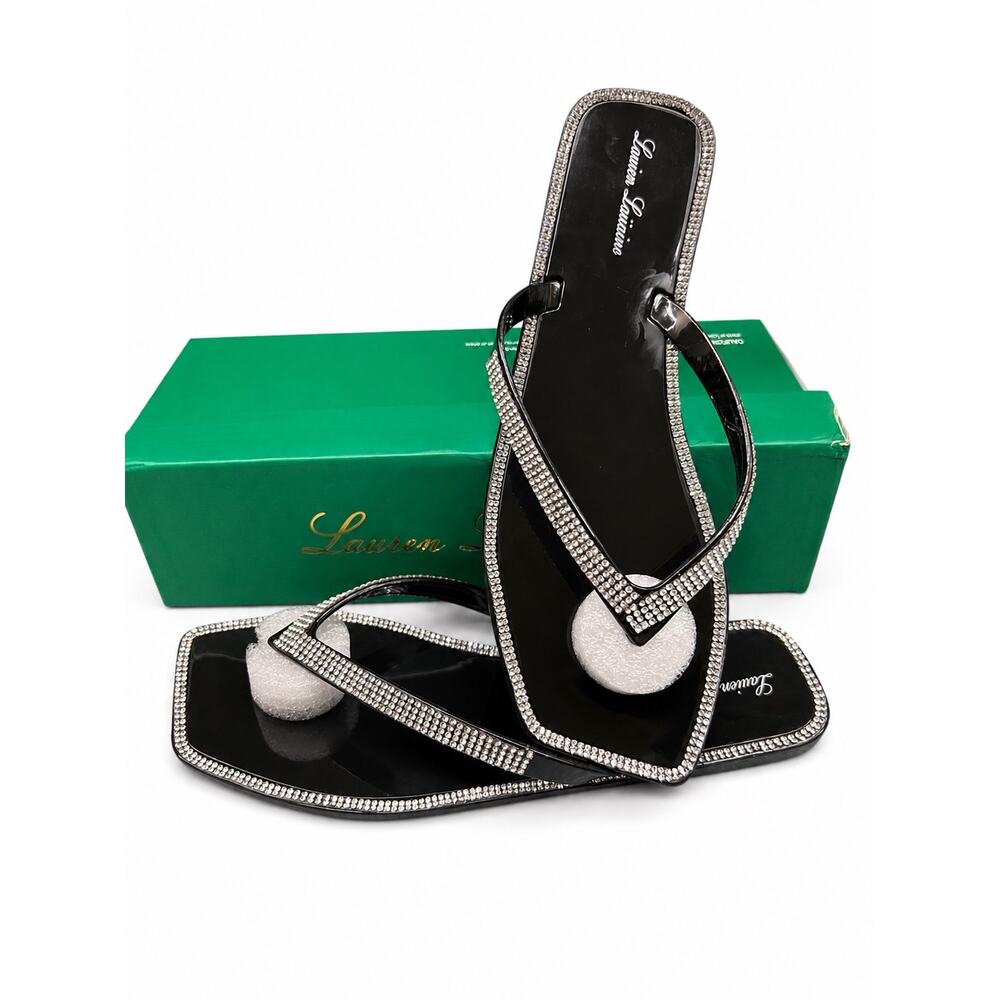 Lauren Lorraine Black Square Toe Thong Sandals 7.5 Minimalist Y2K NIB